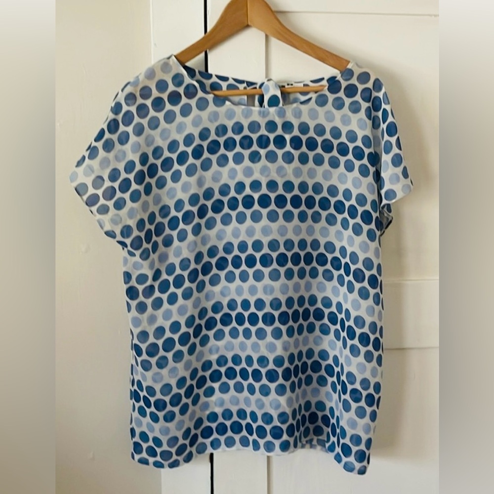 Uniqlo Blue Polka Dot Boxy Blouse with Short Sleeves